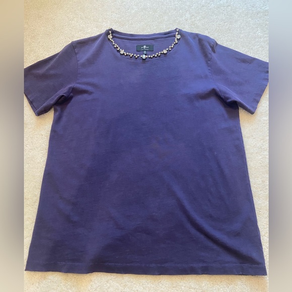 7 For All Mankind Purple Top with Embellished Neckline - Picture 1 of 2
